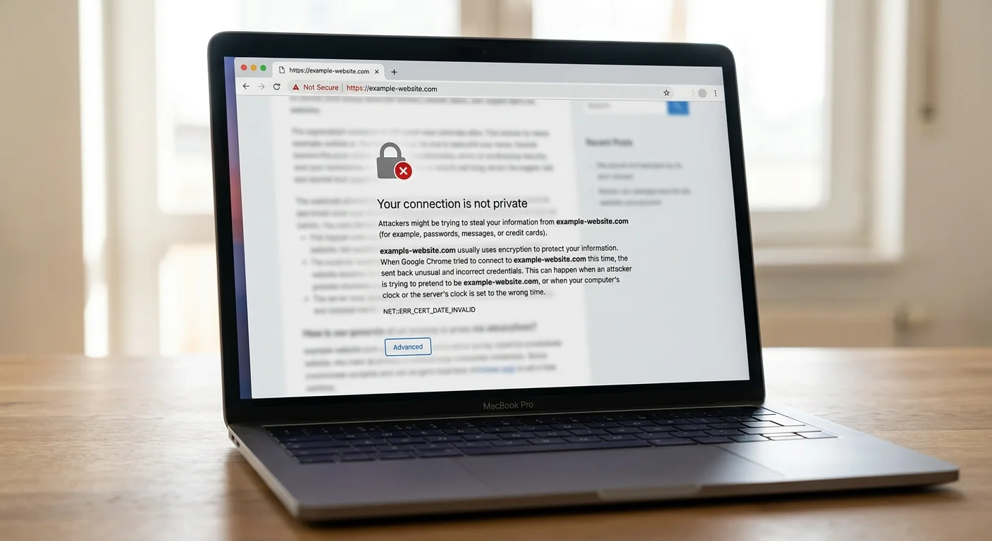 Screenshot of Chrome browser displaying TLS certificate error warning page
