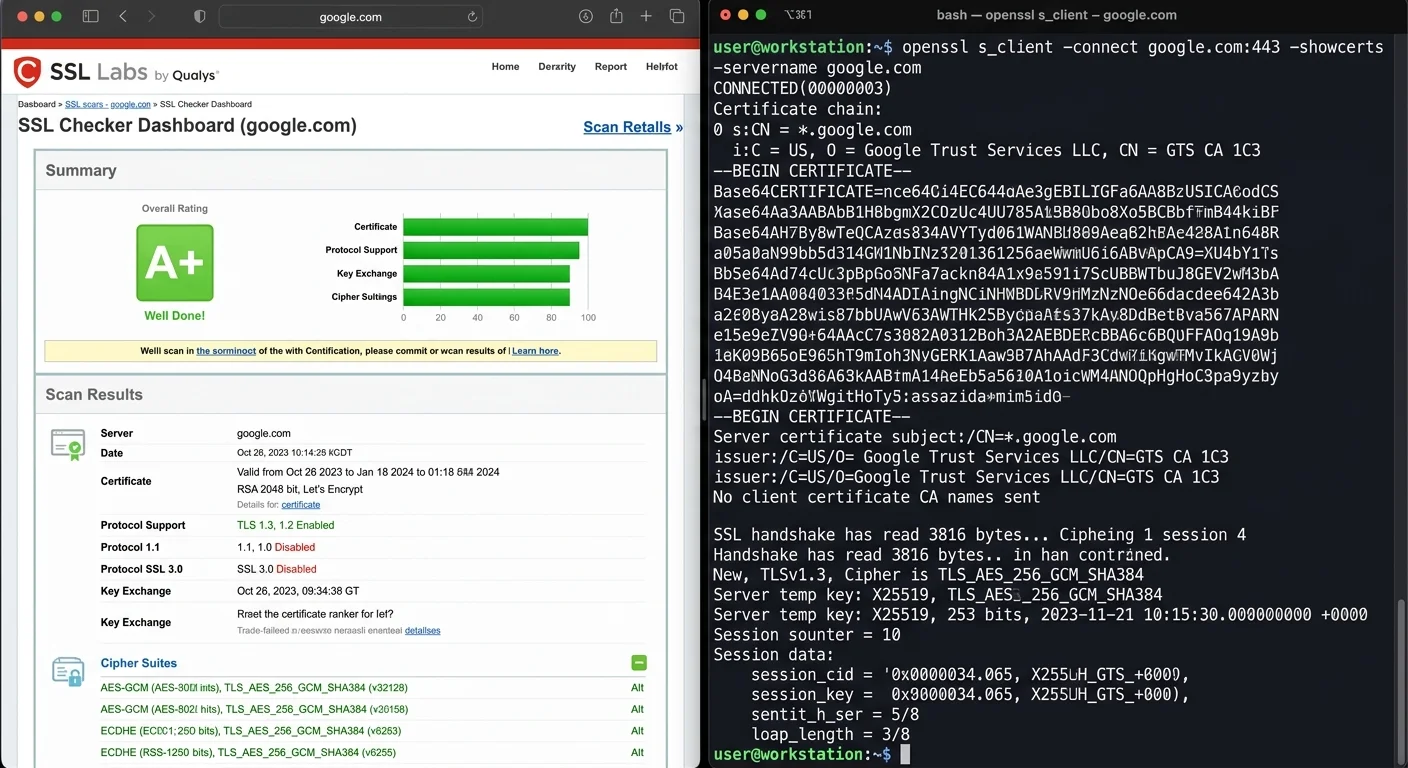 Comparison of automated SSL checker interface and manual OpenSSL command-line verification